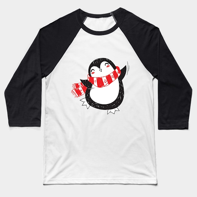 Happy Penguin Christmas Baseball T-Shirt by Korry